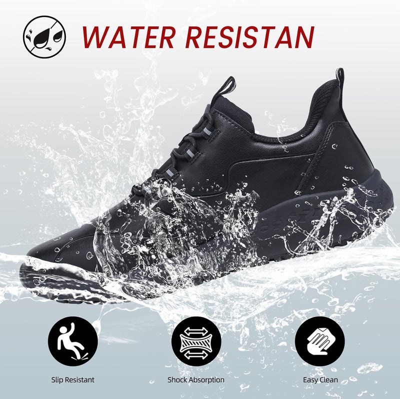 Delobi Store Black Non Slip Work Shoes for Women, Slip-On Waterproof Leather Sneakers for Kitchen Chef Restaurant Food Service Nursing, Comfortable Slip Resistant Walking Shoe Size 6-11 - Image 2